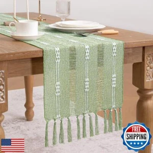 Socomi Farmhouse Table Runner 90 inches Macrame Woven Coffee Table Runner Cot - Picture 1 of 5