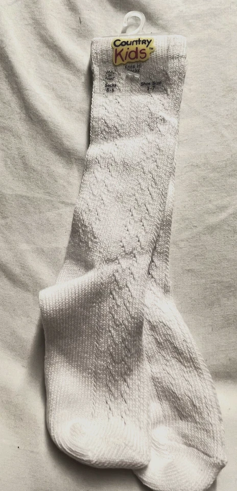 Country Kids Socks-White Knee High-  Size 3-7 - Image 1 of 1
