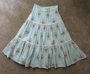 Vintage Tiered Midi Skirt Sz M Floral Peasant Cottagecore Fairy Blue - Picture 1 of 6