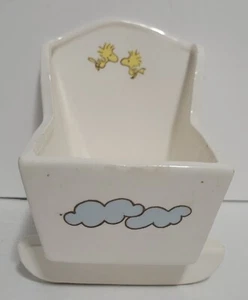 1965 Vintage Peanuts Snoopy & Woodstock Ceramic Baby Cradle Ceramic Planter - Picture 1 of 4