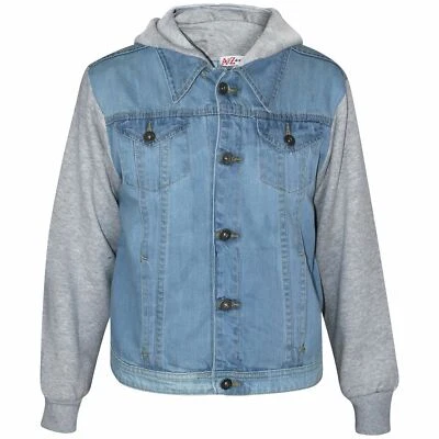 Niños Niños Niños Denim Azul Claro Chaqueta Vellón Mangas y Capucha Moda Chaqueta Abrigo 2-13 Foto 1 de 4