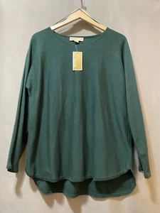 NWT Michael Kors Women Long Sleeve Cotton Rayon Hi-Low Hem Sweater SZ XL Emerald - Picture 1 of 13