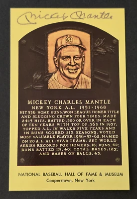 Rare MICKEY MANTLE Signed HOF Plaque-Postcard-NEW YORK YANKEES-JSA - Image 1 of 4