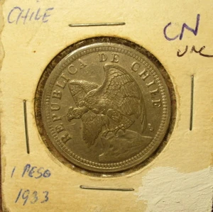 Chile 1933 Un Peso Coin - Picture 1 of 2