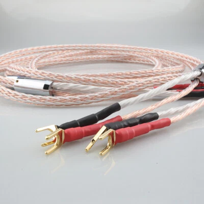 Pair Audiophile 8N OCC 16 Cores Conductor Hifi Speaker Cable & Banana Spade Plug - Image 1 of 4