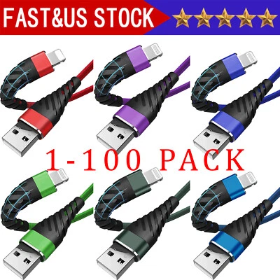 Braided Fast Charger Cable Heavy Duty USB lot Cord For iPhone 14 13 12 11 X XR 8 - Image 1 of 4