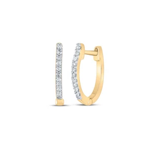10K Yellow Gold Womens Round Diamond Hoop Earrings 1/12 Cttw - Picture 1 of 2