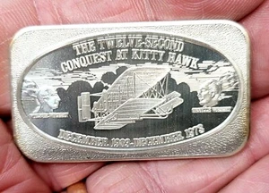 Twelve Second Conquest Kitty Hawk 1973 1oz Silber Kunstbarren Orville, Wilbur Wright - Bild 1 von 7