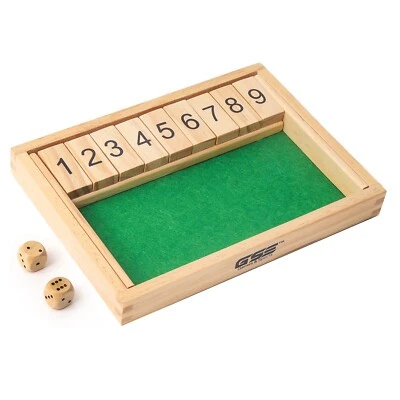 9 Number Wooden Shut The Box Dice Game Board Set Family Pub Bar Dice Board Game - Image 1 of 4