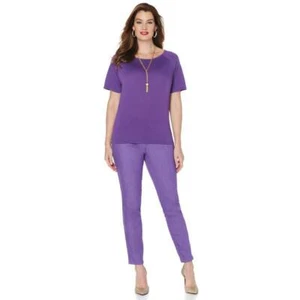 IMAN GLOBAL CHIC Size 4 Slip into Slim Denim Pant with Matching Top PURPLE - Picture 1 of 7