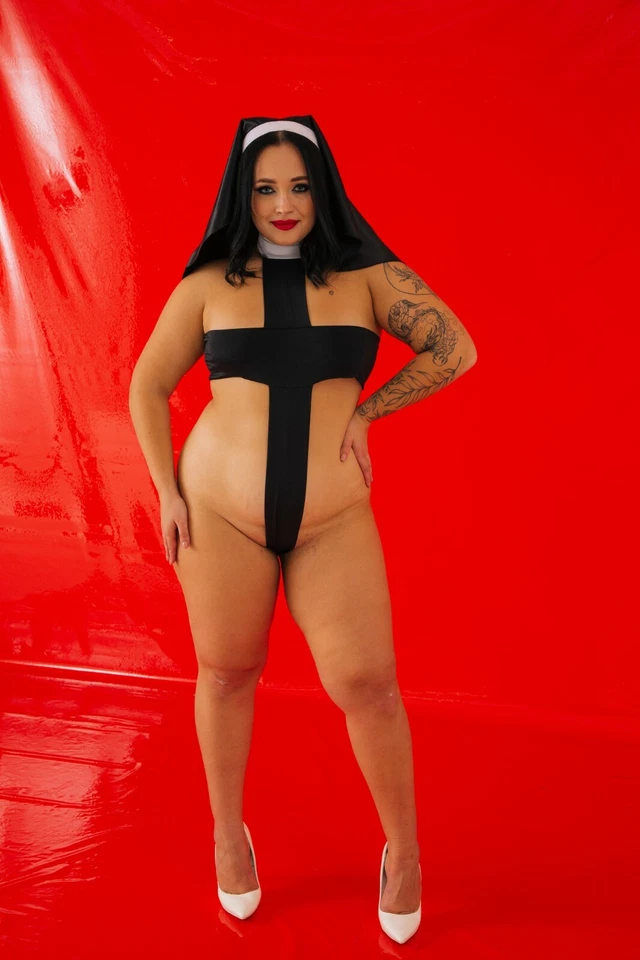 Plus Size Nun Black Bodysuit • Saint Nun XL size play role Cosplay • Nun Sexy ou - Image 1 of 4