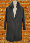 Womens New Look Size Uk 10 Black Faux Fur Collar Work Long Coat Overcoat Jacket