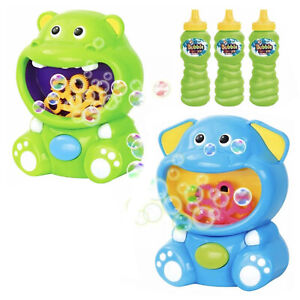 Kids Automatic Bubble Blower Blaster Maker Machine Toy Hippo and Elephant Set