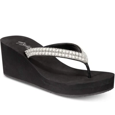 Sandalias de cuña Thalia Sodi para mujer 7 M negras con estrás nuevas en caja WD5 Foto 1 de 4