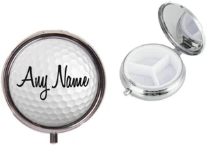Personalised Golf Ball Metal Round Travel Pill Box Vacation Birthday Gift X65 - Picture 1 of 1