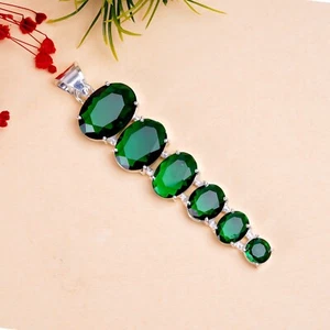Chrome Diopside Gemstone Handmade Pendant,925 Sterling Silver Diopside Pendant 3 - Picture 1 of 4