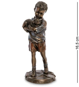 Figurine Veronese Boy w Dog Resin Statue Sculpture 6" MADE IN ITALY - Picture 1 of 3