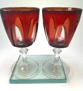 Cristal d'Arques-Durand Gothic Ruby Red & Clear Water Goblet 5 7/8" Set of 2 B21 - Picture 1 of 13