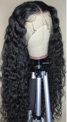 Парики 28 дюймов с вьющимися человеческими волосами кружевные спереди глубокие вьющиеся волна 13x4 кружевные 200% D - Изображение 1 из 4