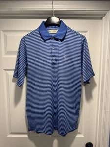 Camisa Polo Donald Ross Para Hombre L Azul Blanco Rayas Manga Corta Rendimiento Golf - Imagen 1 de 4