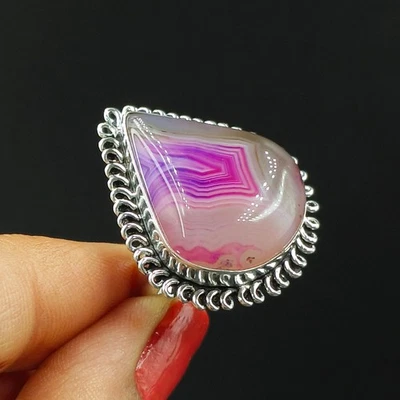 Anillo de plata 925 púrpura musgo ágata pera piedras preciosas joyería, anillo tamaño-7,25 EE. UU. Foto 1 de 4