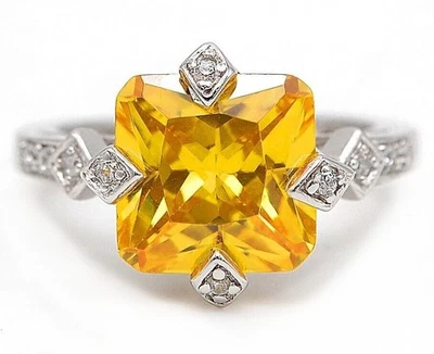 3CT Treated Yellow Sapphire & Topaz 925 Sterling Silver Ring Sz 7 &6-4 - image 1 of 3