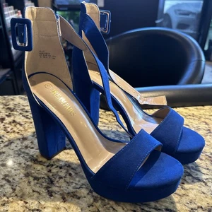 Zapatos de salón DREAM PAIRS para mujer de tacón alto con correa en el tobillo punta abierta azul talla 9 para mujer - Imagen 1 de 5