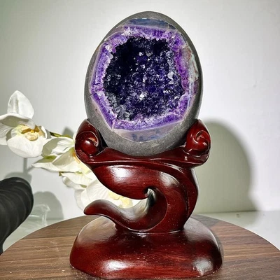 7LB Natural Amethyst geode quartz cluster crystal Egg specimen Healing - Image 1 of 4