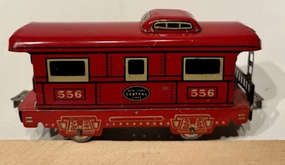 Marx 556 NYC Caboose - 6 pulgadas / 4 ruedas - Marco litográfico rojo y blanco - Pestaña y ranura Cplrs Foto 1 de 4