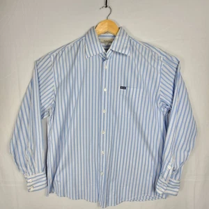 Vintage Façonnable Herren L blau weiß gestreift 100 % Baumwolle Anzughemd Hongkong - Bild 1 von 10