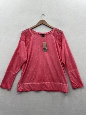 DKNY Jeans Mujer Grande Manga Larga Encaje Hombro Rosa Top Nuevo con Etiquetas Foto 1 de 4