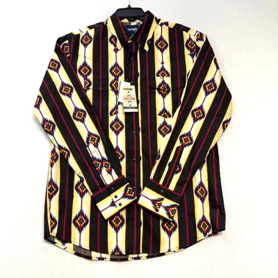 Wrangler Checotah Shirt Men Large Snap Western Pearl Snap Aztec Print Black NWT - Image 1 of 4