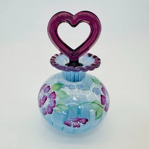 FENTON Plum Crest Heart Dabber Perfume Bottle Signed George Fenton Hand Painted - Picture 1 of 12