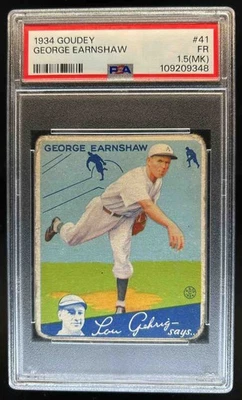 1934 Goudey (R320) George Earnshaw Rookie RC #41 White Sox PSA 1.5 Foto 1 de 2