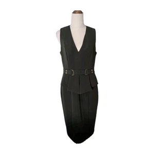 Sheike Green Sleeveless Midi Dress Size 10 V Neck Peplum Waist Formal Chic - Picture 1 of 7