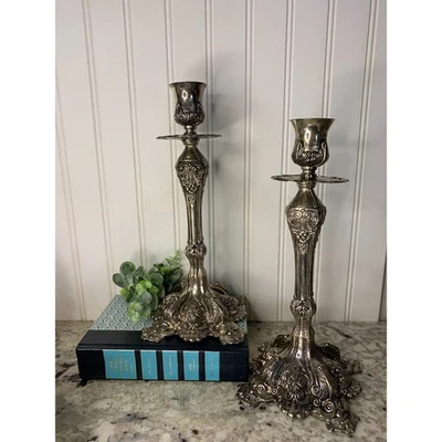 Godinger Silver Art Co. Candlestick Holder Set (2) RARE Vintage Ornate Elegant - Image 1 of 4