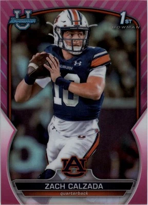 2022 Bowman Chrome University Pink Refractors #93 Zach Calzada - FB - Image 1 of 2
