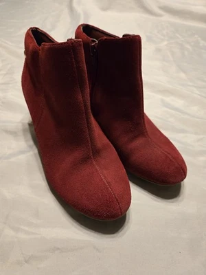 Hush Puppies Red Suede Womens Heeled Ankle Booties With Inside Zip, Size 6 - Image 1 of 4