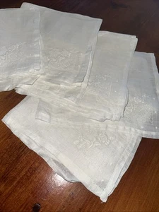Vintage Linen L Objet Napkins White Embossed Floral 15.5 By 15.5” Set Of 9 - Picture 1 of 8
