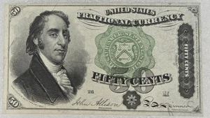 50 Cent US Fractional Currency, 4th. Series 1863 Fr. 1379 AU Gem Green Seal 26 - Picture 1 of 10