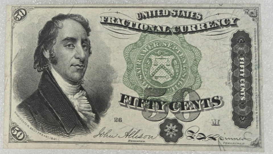 50 Cent US Fractional Currency, 4th. Series 1863 Fr. 1379 AU Gem Green Seal 26 - Image 1 of 4