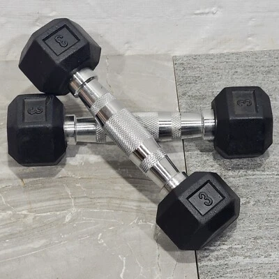 Par de pesas de mano con mancuernas 3 lb goma hexagonal cromo mango ejercicio fitness Foto 1 de 4
