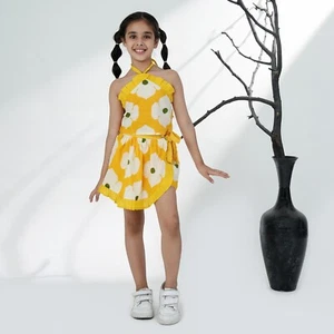 Cotton Bollywood Style Sleeveless Floral Printed Girls Top and Skort Co-Ords Set - Picture 1 of 32