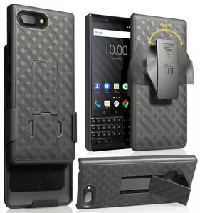 Black Rubberized Case Kickstand Cover + Belt Clip Holster for BlackBerry Key2 - Picture 1 of 7