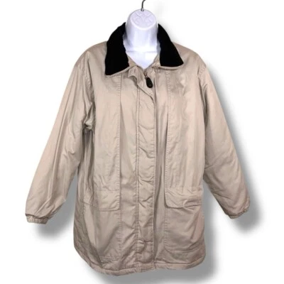 Средний винтажный Tudor суда Haband светло бежевый пальто черный воротник акцент эпохи 90-х - Изображение 1 из 4