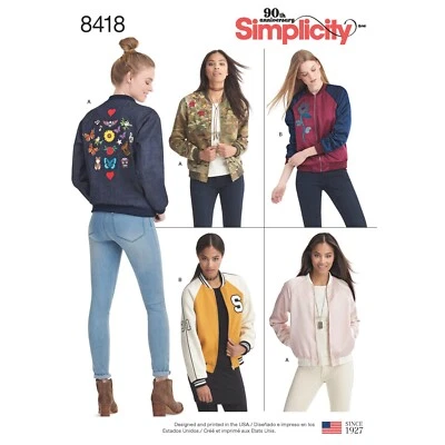 SIMPLICITY 8418 LINED BOMBER JACKET Misses Sewing Pattern Sizes 4-12 & 14-22 - Image 1 of 4