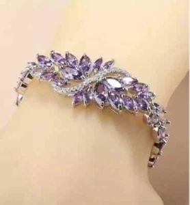 7Ct Marquise Cut Lab Created Amethyst Wedding Bracelet 14K White Gold Plated 7" - Picture 1 of 4