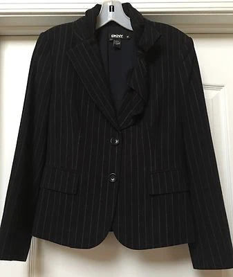 Blazer de lana a rayas claras azul oscuro DONNA KARAN NEW YORK DKNY, talla 10 Foto 1 de 4