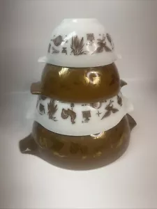 Vintage EUC Pyrex Cinderella Americana Gold/Braun Rührschüsseln 4er Set - Bild 1 von 22