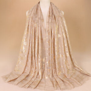 Women Scarf Glitter Cotton Gold Sequins Decor Shawls Muslim Hijab Wraps Scarves